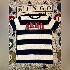 Aeropostale navy +white striped t-shirt men’s size large 100% cotton